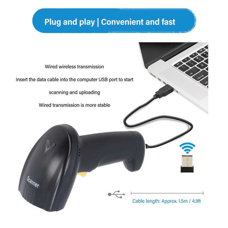 Wireless Barcode Scanner 2.4G USB 1D 2D Handheld Drive Free