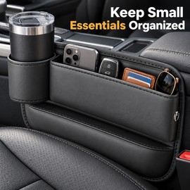 Car Seat Gap Organizer with Cup Holder – Black Leather-Style Storage Box, 1 Piece, Left or Right Option