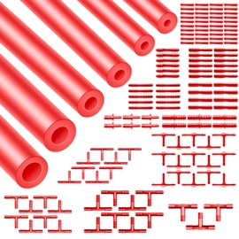 Shineyoo Red Vacuum Hose Kit 6PCS 5FT, 1/8" 5/32" 3/16" 1/4" 5/16" 3/8" Tubings With Color-Matched Connectors 128PCS, High Performance 130PSI Silicone Hose Automotive Kit, Silicone Vacuum Lines