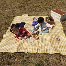 Yellow Checkered Waterproof Picnic Mat Large