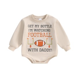 Suolongsama Newborn Baby Infant Boy Girl Football Outfit Long Sleeve Football Letters Crewneck Fall Outfits (Apricot, 0-3 Months)