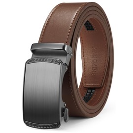 SKiporty Mens Belt,Ratchet Belts for Men Leather 1 3/8'' Adjustable for Dress Jeans A-Milk Brown 42" to 48" Waist Adjustable