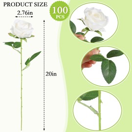Hananona Artificial Roses in Bulk, Fake Silk Roses Realistic Roses for Wedding Centerpieces Flower Arrangement Home Decor (100, White)