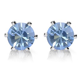 RIZILIA Stud Pierced Earrings with Round Cut Gemstones CZ [Tanzanite] in 18K White Gold Plated, Simple Modern Elegance