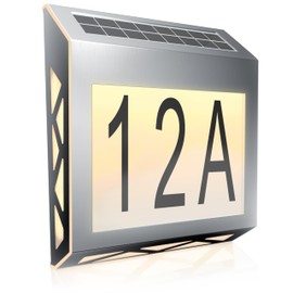 CSL - LED Solar House Number Light Stainless Steel - House Number Illuminated Solar - Automatic Day and Night Detection - Solar Panel Light 10 Lumen - House Number Plate IP44