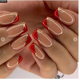 Curvlife Press on Nails Acrylic Fake Nails with Design Full Cover False Nails Reusable Nail Kit with Nail Glue Adhesive Tabs Nail File Artificial Glue on Nails (Red mosaic, 30pcs)