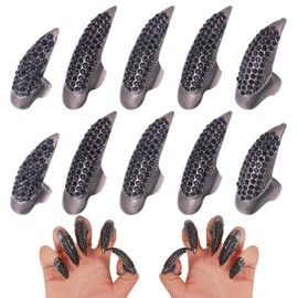GLOBLELAND 10 Pcs Black Claws Fake Nails Ring Set Gothic Punk Finger Claws Crystal Full Finger Nail Ring False Easy Long Nails Bend Fingernail Claw for Women Men Cosplay Party Accessories
