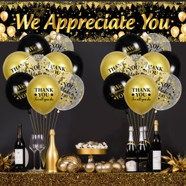 We Appreciate You Decorations Black Gold Appreciate You Banner Yard Sign with 18 Pcs Balloons Thank You for All You Do Banner Employee Staff Appreciation Gifts Teacher Doctor Appreciation Party Decor