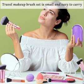 Brochas para Maquillaje, JASUVII 10 Makeup brush set+ 4 Puff, Brochas para Base, Juego de Brochas para Maquillar Ojos, Mejillas y Rostro, Set de brochas cosméticas multifunction, cepillo de maquillaje (multicolor)