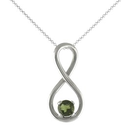 Starborn Faceted Moldavite Infinity Pendant in fine Sterling Silver