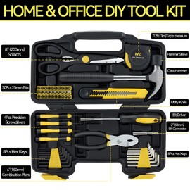 MARTCOLOR 58 Piece Household Tool Set, General Household Hand Tool Kit with Plastic Toolbox Storage Case, All Purpose Household Tool Kit for Home, Garage, Office and College Dormitory Use, Yellow