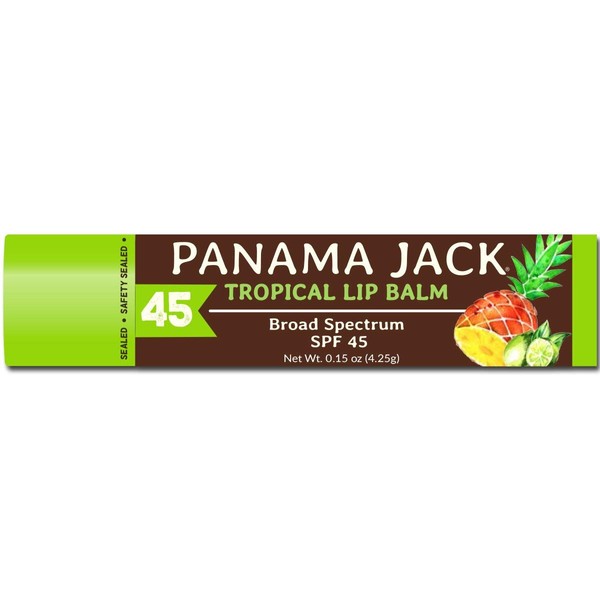 Panama Jack Tropical Lip Balm - SPF 45, Broad Spectrum UVA-UVB Sunscreen Protection, Prevents & Soothes Dry, Chapped Lips (Tropical - Pack of 3)