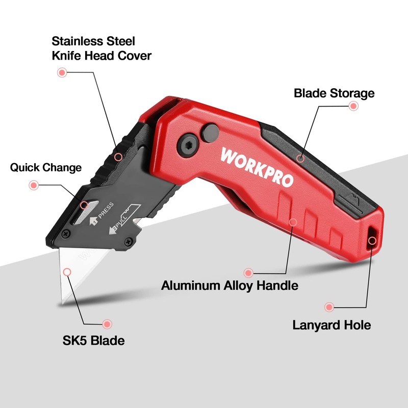 WORKPRO Folding Utility Knife, Quick Change Box Cutter, Razor Knife