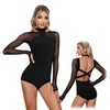 Hybursky Long Sleeve Dance Leotard for Women Mesh Patchwork Ballet