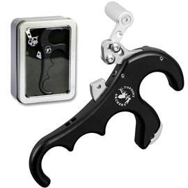 ZSHJG JR Compound Bow Release Aid 4 Fingers Metal Tendon Tensioner Thumb Release for Archery Accessories (Black)