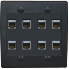 RiteAV Cat7 Wall Plate 8 Port - Flat 2 Gang [Black/Black]