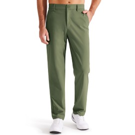 Libin Mens Golf Pants Stretch Work Dress Pants 31" Lightweight Business Casual Pants for Men Classic Fit Comfy Trousers Office Lounge with Pockets, Army Green, 34W x 31L