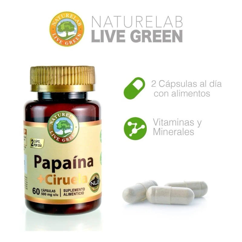 Papaína + Ciruela - 60 Cápsulas De 500mg- Naturelab Sabor