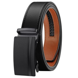 Chaberlu Men's Leather Belt Ratchet Automatic Buckle Business Suit Belt Adjustable Leather Belt for Jeans, Width 35 mm, Size Adjustable, Black C1, 125 cm / 36 cm - 42 cm waist adjustable