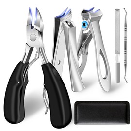 Toenail Clippers for Thick Toenails/Seniors - Heavy Duty Angled Head Nail Clippers for Men, Large Wide Jaw Ingrown Toenail Clippers, Long Handle Sharp Slanted Curved Blade Nail Cutter 5PCS