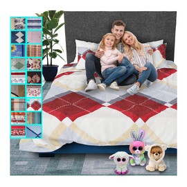 Juego De Sabanas Bed Sheets Queen Size Estampadas De Microfibra De Poliester 4 Piezas Diseño Elegante Amplias Textura Suave (Rombos Naranja Gris)     