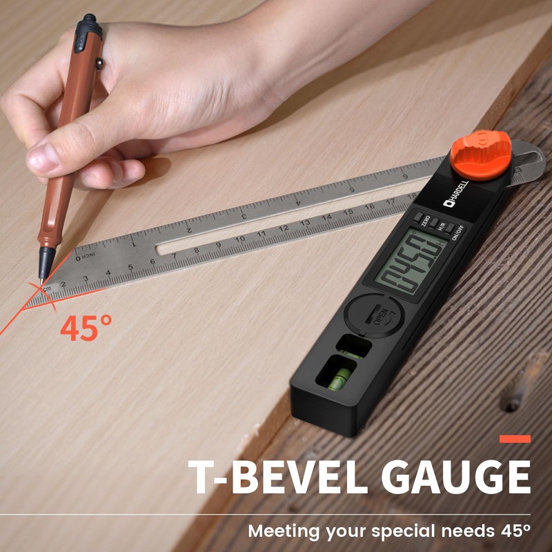 HARDELL Digital Angle Finder, 8 inch 230mm T-Bevel Protractor Ruler,