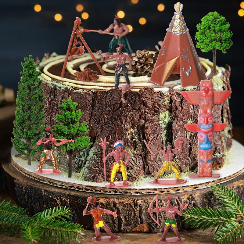 28-Piece Canlierr Native American Indian Plastic Figurines & Model Trees