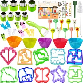 Juego de cortadores de pan para sándwich para niños, kit de accesorios de lonchera, incluye cortador de galletas de frutas y verduras, púas de comida animal