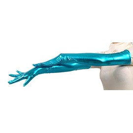 VSVO - Guantes de Licra metálicos Brillantes para Mujer, Azul Claro, 56 CM / 22 Inches