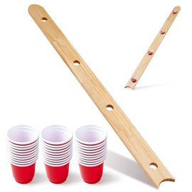 5 Ft Shot Board - 4 Person Drinking SKI Wood Drinking Board Set with 48 Cute Shot Glasses for Party Barware Drinking Vessel, Wedding Celebration Bar-56x4x0.8 inch(Original Wood Color)