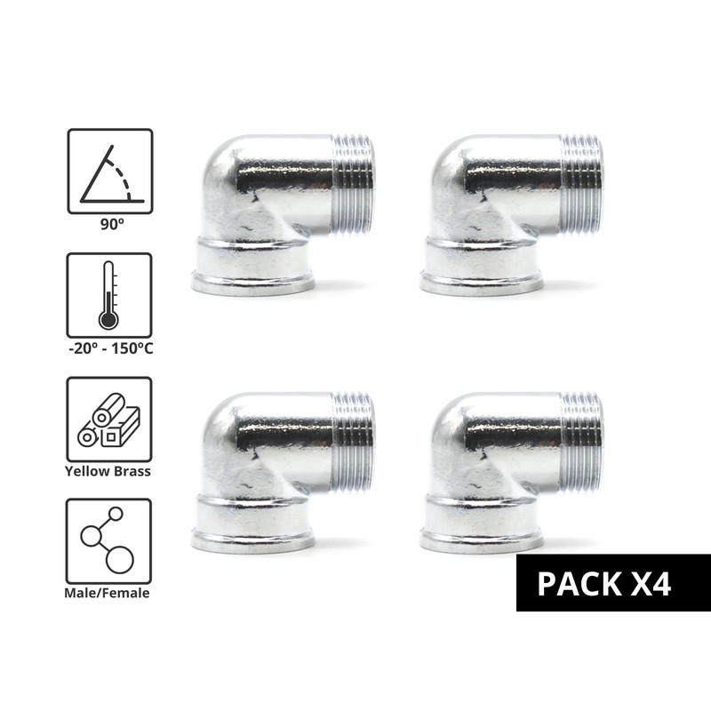 DOJA Barcelona Threaded Fitting 90º Brass Chrome-Plated 1/2 Inch Male