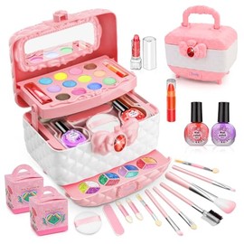 Yostyle Cosméticos para Niñas, Juguetes de Maquillaje para Niños 43 Piezas Lavables, Kit de Maquillaje de Simulación, Estuche de Maquillaje de Princes