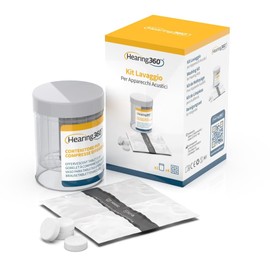 Hearing360 Hearing Aid Washing Kit - Removes Earwax & Dirt From Cupolins & Hearing Tubes - Tumbler & 4 Effervescent Tablets