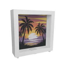 Palm Trees Sunset Frame Wooden Money Box for Tropical Lovers Ideal for Travellers and Nature Lovers - Tropical Money Box for Holiday Anticipation
