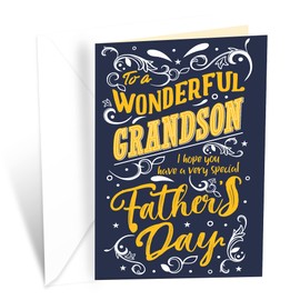 Prime Greetings Father's Day Card For Grandson, Made in America, Eco-Friendly, Thick Card Stock with Premium Envelope 5in x 7.75in, Packaged in Protective Mailer