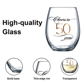 BRT Bearingshui 50th Birthday Gifts for Men Women, 15 oz Birthday Wine Glass Present Anniversary Glasses, 50 Years Old Birthday Party Wedding Anniversary Decorations