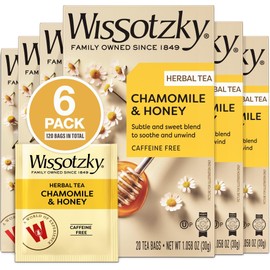 Wissotzky Chamomile & Honey Herbal Tea, (6 Pack - 120 Tea Bags) | Soothing Blend | Caffeine Free Tea | Relaxation