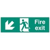 Sign, emergency exit lower left, Rp, outer height 150 mm, outer width 450 mm, sign colour white on green, sign legend fire exit arrow down, sign material plastic, sign type emergency exit,