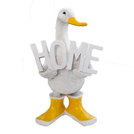 Darthome Quackers Home Figurine 22cm White Standing Duck Yellow Boots Resin Bird Ornament Gift