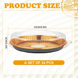 Yoiemivy 24 Pack Disposable Pie Carrier with Clear Lid, 9'' Plastic Serving Tray Round Pie Platters Pizza Container for Pies Salad Meal Prep