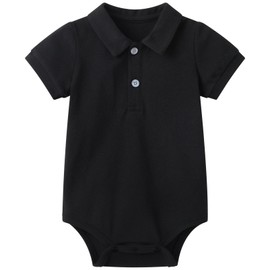pureborn Baby Boys Polo Bodysuit Pique Short Sleeve Cotton Collared Romper Summer Gentleman One-Piece Outfit Black 6-9 Months