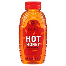 Nature Nate's Nate's Hot Honey - 100% Pure Honey Infused with Habanero Chili Pepper Flakes, Award-winning Taste - 16 oz Squeeze Bottle