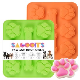 SAGOOITS 2 Pack Puppy Dog Paw and Bone Shaped 2 in 1 Silicone Molds, Reusable Non-Stick Ice Cube Trays & Candy Chocolate Molds for Homemade Dog Treats, Pudding & Baking Biscuit (Green Orange)