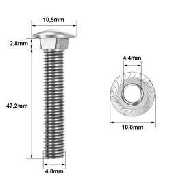 Dayalo Pack of 25 Carriage Bolts M5 x 50, Carriage Bolts, Gate Hinge Screws with Flange Nuts, Stainless Steel A2 V2A, Round-Head Screws with Square Neck