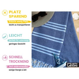 Arty Premium Hammam Towel, Beach Towel, Large, 90 x 200 cm, Sauna Towel, XXL Bath Towel, Prewashed, Shrink-Resistant, Quick-Drying, Lightly Absorbent, 100% Cotton, Oeko-Tex, Navy