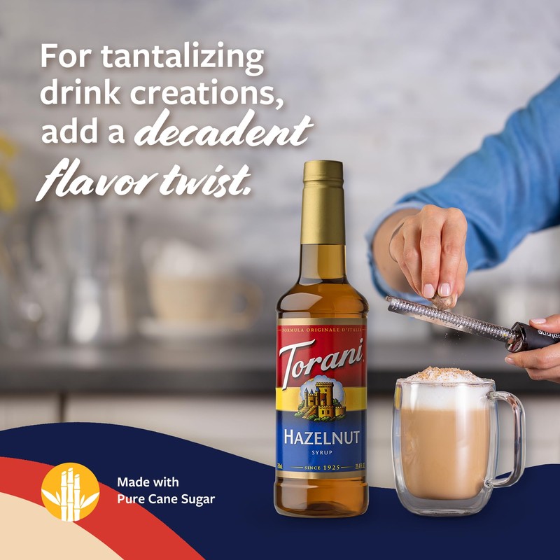 Torani Coffee Syrup, Hazelnut Flavored Syrup for Drinks, Pump Included,