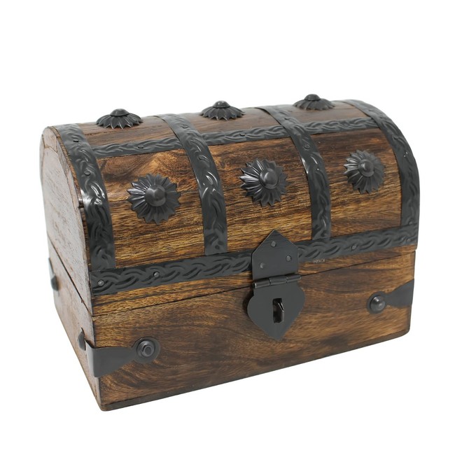 Nautical Cove Treasure Chest Keepsake and Jewelry Box Wood - Toy Treasure Box Medium (6.5 x 4.5 x 4.5)