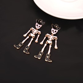BVGA Halloween Earrings for Women Western Cowboy Skeleton Dangle Earrings Gothic Skull Skeleton Jewelry Accessories Halloween Dress Up Costume Party Favors Gifts (Black)