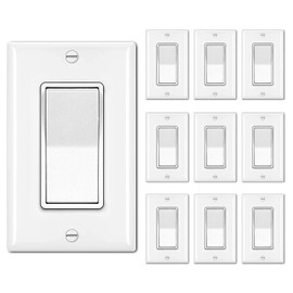 BESTTEN 10 Pack Single Pole Decorator Light Switch with Wallplate, 15A 120/277V, Rocker Paddle Wall Switch, On/Off Interrupter for LED and Other Lamps