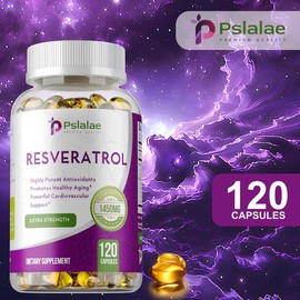 Pslalae - Beneficial RESVERATROL - 60 Day Supply, 1450 mg of Potent Antioxidants and Trans-Resveratrol per Serving, Cardiovascular Support - Specification: 120 capsules